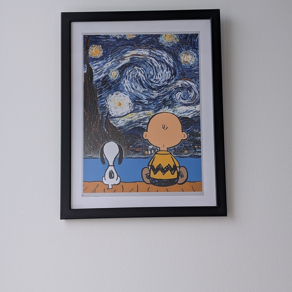 Peanuts x Starry Night Charlie Brown & Snoopy Framed Art Print - Blue